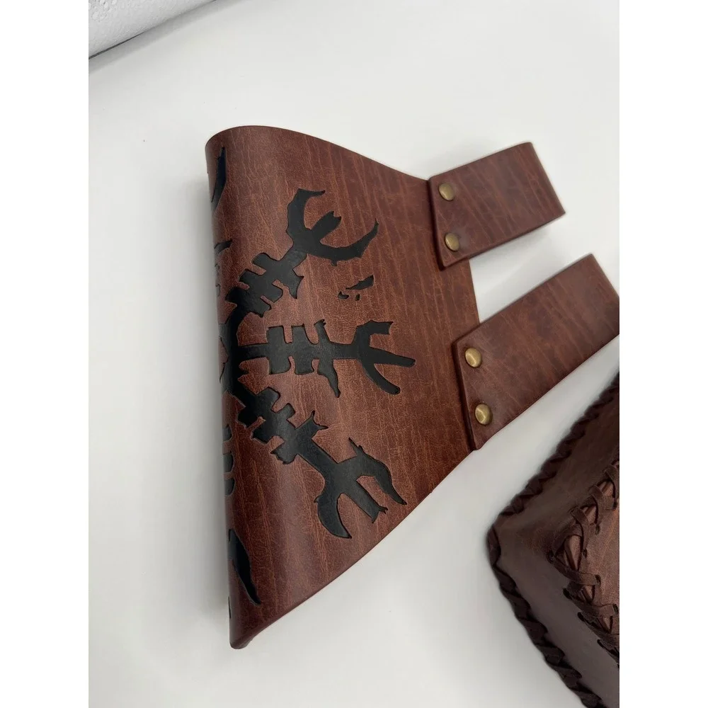 HiiFeuer Viking Renaissance Belt Pouch Frog Set Brown Faux Leather Cosplay LARP